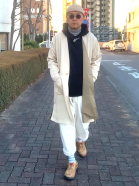 「niko and...（ニコアンド）のアイテム（ノーカラーコート）」を使った、でゑさん（メンズ・175cm）の冬コーディネート