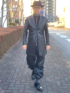 「レザーコート」｜「アイテム（チェスターコート）」を使った、でゑさん（メンズ・175cm）の冬コーディネート