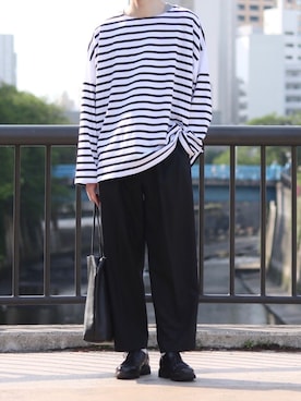 「stein（シュタイン）のアイテム（スラックス）」を使った、kitsuneさん（メンズ・182cm）の春コーディネート