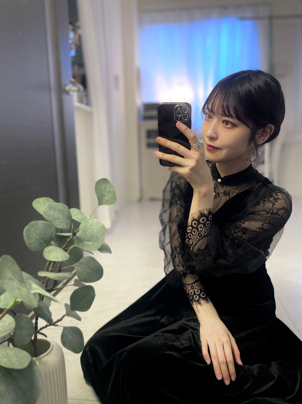 「黒コーデ、ドレス、結婚式、結婚式二次会スタイル、ロングワンピース、黒ドレス、黒ワンピース、夏ワンピース、シンプルスタイル、シースルー、オトナカワイイ、ブラック、ワンピーススタイル、黒髪、大人かわいい」｜「marmelo sunnydayのアイテム（ワンピース/ドレス、ブラック系）」を使った、tamaさん（レディース・162cm）の夏コーディネートの1枚目の写真