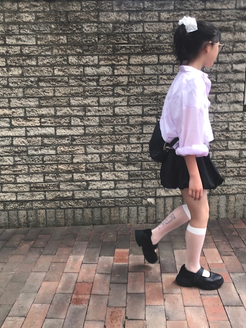 「GLOBAL WORK（グローバルワーク）のイージーケアシアーシャツ長袖/324591（シャツ/ブラウス）」を使った、nami *さん（キッズ・141cm）の秋コーディネート