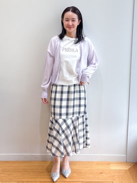「index（インデックス）の【接触冷感／UVケア】裾レースロゴTシャツ《洗濯機OK／S-3L》（Tシャツ/カットソー、ホワイト系）」を使った、sone_156さん（レディース・156cm）の夏コーディネート