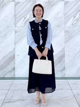 「index（インデックス）の《美人百花掲載》ポケット付きツイードジレ/通勤対応【洗える】（ベスト、ブルー系）」を使った、sone_156さん（レディース・156cm）の冬コーディネート