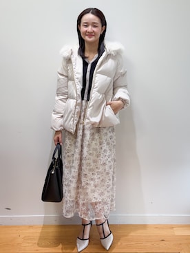 「index（インデックス）の花柄ドッキング衿付きワンピース【洗濯機OK】（ワンピース、ブラック系）」を使った、sone_156さん（レディース・156cm）の秋コーディネート