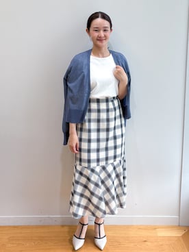 「index（インデックス）の【接触冷感／UVケア】パール調ネックタックスリーブトップス《洗濯機OK／6col》（Tシャツ/カットソー、ホワイト系）」を使った、sone_156さん（レディース・156cm）の夏コーディネート