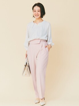 「index（インデックス）の2WAYキーネックタックブラウス【洗濯機洗い可/防シワ】（シャツ/ブラウス、ホワイト系）」を使った、sone_156さん（レディース・156cm）の春コーディネート