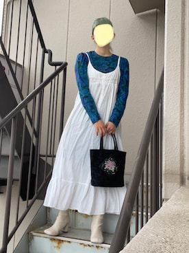 「おばあちゃんのおさがりのアイテム（バッグ、ブラック系）」を使った、年金さん（レディース・156cm）の夏コーディネート