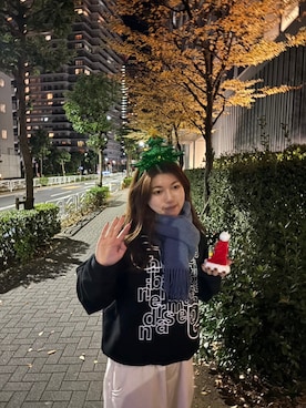 「防寒」｜「アイテム（スウェット）」を使った、Tokukoさん（レディース・155cm）の冬コーディネート