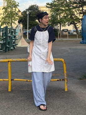 「アイテム（チュニック）」を使った、Tokukoさん（レディース・155cm）の夏コーディネート