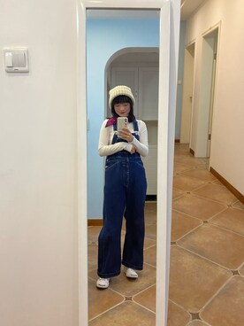 「FRAMeWORK（フレームワーク）のアイテム（オールインワン・サロペット）」を使った、アカネさん（レディース・153cm）の冬コーディネート