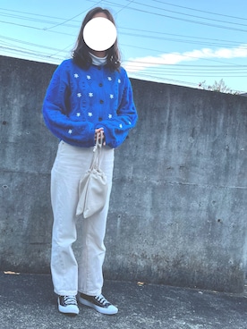 「ブルーニット」｜「アイテム（アナログ腕時計）」を使った、Yuuさん（レディース・161cm）の冬コーディネート