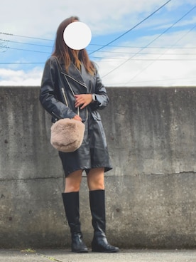 「アイテム（ライダースジャケット）」を使った、Yuuさん（レディース・161cm）の秋コーディネート