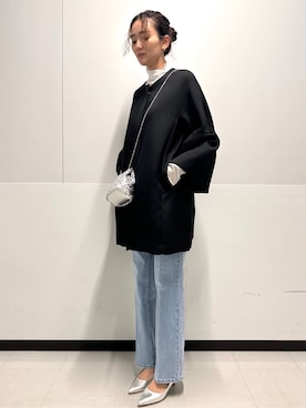 「アイテム（ノーカラーコート、ブラック系）」を使った、Hazukiさん（レディース・165cm）の冬コーディネート