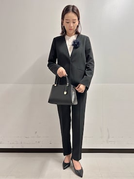 「アイテム（ノーカラージャケット）」を使った、Hazukiさん（レディース・165cm）の冬コーディネート