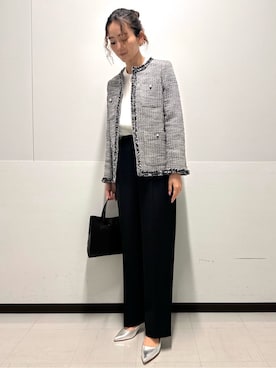 「アイテム（ノーカラージャケット）」を使った、Hazukiさん（レディース・165cm）の冬コーディネート