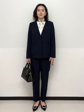 「アイテム（ノーカラージャケット）」を使った、Hazukiさん（レディース・166cm）の春コーディネート