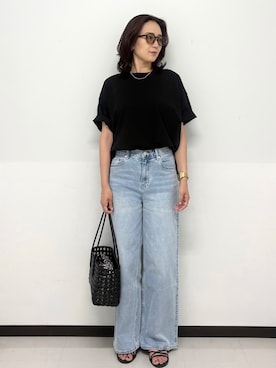 「OPAQUE.CLIP（オペークドットクリップ）の【接触冷感】リラクシーカットソー《洗濯機OK》（Tシャツ/カットソー、ブラック系）」を使った、Hazukiさん（レディース・166cm）の春コーディネート