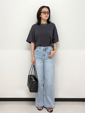 「OPAQUE.CLIP（オペークドットクリップ）の【接触冷感】リラクシーカットソー《洗濯機OK》（Tシャツ/カットソー、グレー系）」を使った、Hazukiさん（レディース・166cm）の春コーディネート