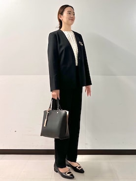 「アイテム（ノーカラージャケット）」を使った、Hazukiさん（レディース・165cm）の冬コーディネート