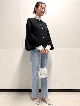 「アイテム（ノーカラージャケット）」を使った、Hazukiさん（レディース・165cm）の冬コーディネート