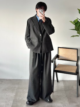 「selle glant（セレグランテ）のSINGLE-BREASTED DESIGN TAILORED JACKET/シングルブレストデザインテーラードジャケット【SET-UP着用可】（テーラードジャケット、ブラック系）」を使った、syogoさん（メンズ・180cm）の春コーディネート