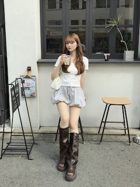 「アイテム（ブーティ）」を使った、momoさん（レディース・158cm）の夏コーディネート