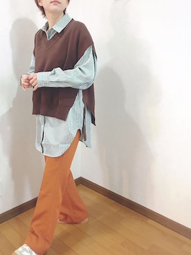 「UNE MANSION（ユヌマンション）のアイテム（ベスト）」を使った、あゆさん（レディース・157cm）の冬コーディネート