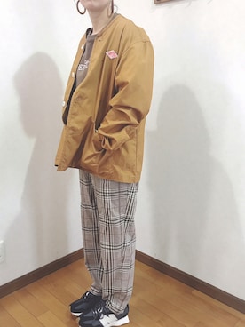 「GUコーデ」｜「アイテム（ノーカラージャケット）」を使った、あゆさん（レディース・157cm）の秋コーディネート