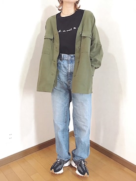 「GUコーデ」｜「アイテム（ノーカラージャケット）」を使った、あゆさん（レディース・157cm）の秋コーディネート
