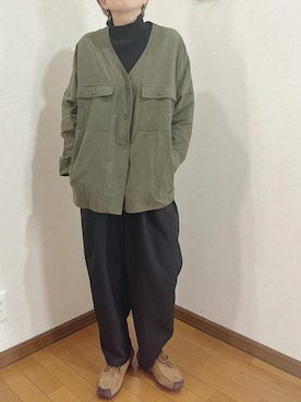 「antiqua（アンティカ）のアイテム（ノーカラージャケット）」を使った、あゆさん（レディース・157cm）の冬コーディネート