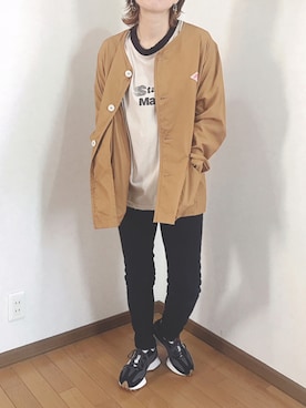 「黒スキニー」｜「アイテム（ノーカラージャケット）」を使った、あゆさん（レディース・157cm）の秋コーディネート