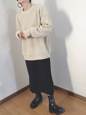 「サロペットスカート」｜「アイテム（ブーツ）」を使った、あゆさん（レディース・157cm）の冬コーディネート