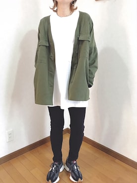 「黒スキニー」｜「アイテム（ノーカラージャケット）」を使った、あゆさん（レディース・157cm）の秋コーディネート