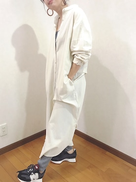 「レギンス」｜「アイテム（シャツワンピース、ベージュ系）」を使った、あゆさん（レディース・157cm）の秋コーディネート