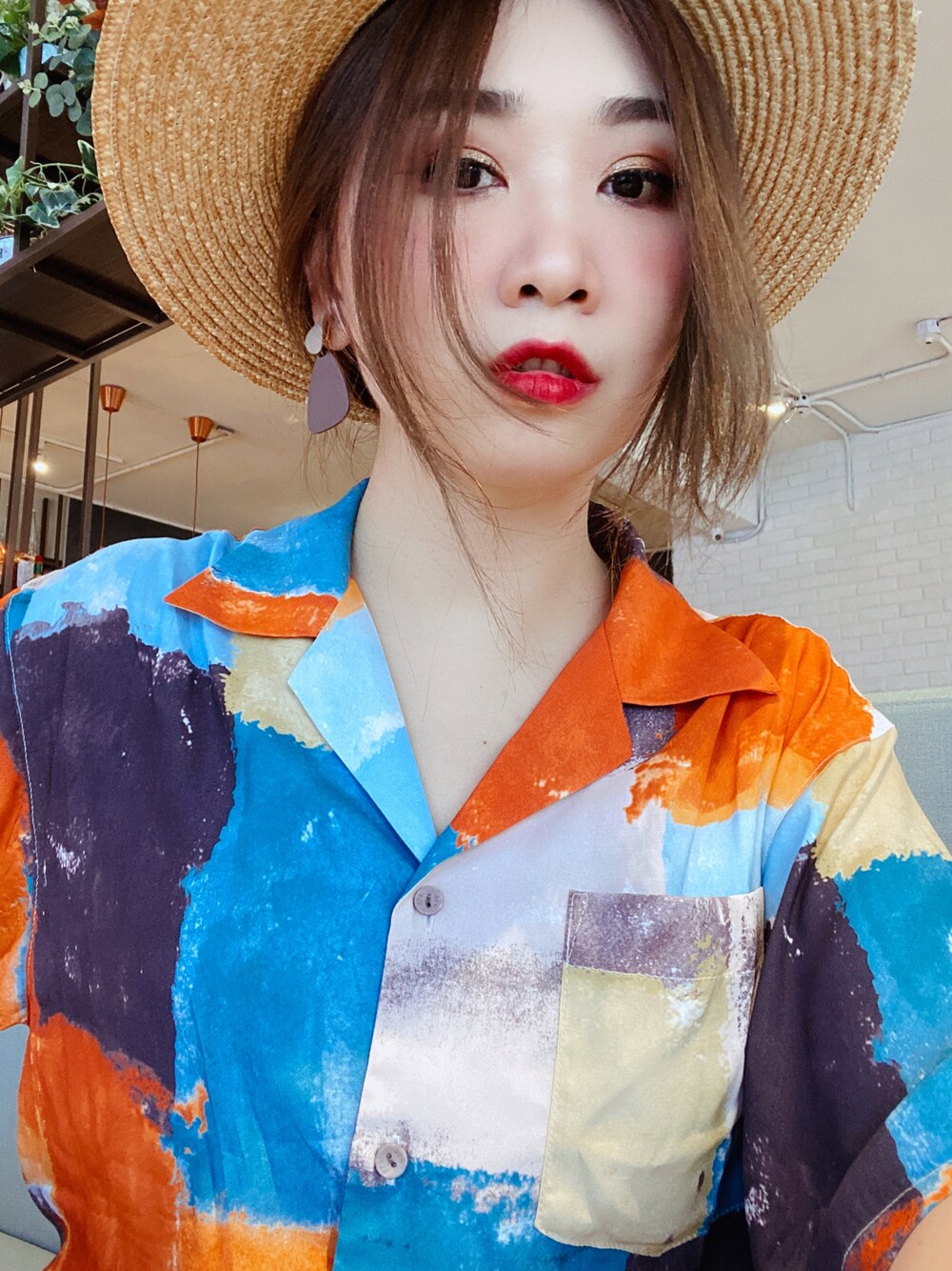 「ootd、outfit、moussy、SLY、summer、lookbook、90’s、vintage、colorful、wiwt」｜「MOUSSYのCANOTIER HAT（ハット、ベージュ系）」を使った、Zooeyさん（レディース・165cm）の秋コーディネートの1枚目の写真