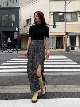 「EMODA（エモダ）のトラックソールロングブーツ（ブーツ）」を使った、EMODA Official_STAFFさん（レディース・160cm）の夏コーディネート