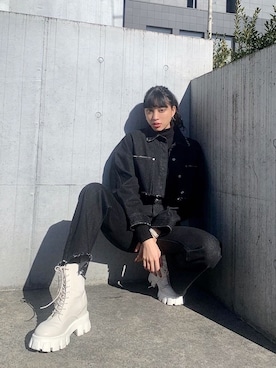 「EMODA」｜「アイテム（デニムジャケット）」を使った、EMODA Official_STAFFさん（レディース・167cm）の春コーディネート