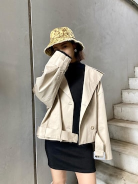 「EMODA」｜「アイテム（トレンチコート）」を使った、EMODA Official_STAFFさん（レディース・160cm）の冬コーディネート