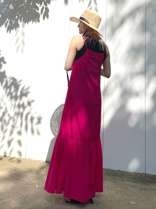 Biba★マキシ丈 ティアード キャミソール ワンピース ドレス LOUNGEDRESS（ラウンジドレス）の「【3サイズ展開】サテン