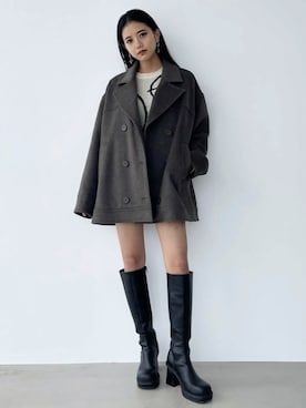 「アイテム（その他アウター、ブラウン系）」を使った、EMODA Official_STAFFさん（レディース・158cm）の夏コーディネート