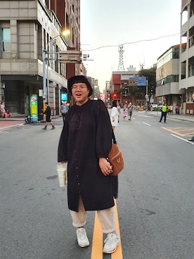 「SM2（エスエムツー）のアイテム（シャツワンピース）」を使った、Luさん（レディース・173cm）の冬コーディネート