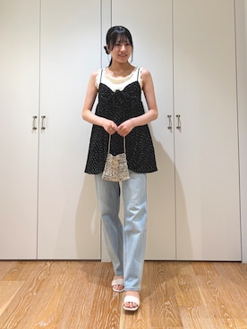 「N.（N. Natural Beauty Basic）（エヌエヌナチュラルビューティーベーシック）のフリルテレコカットソー（Tank tops、ホワイト系）」を使った、mo-riさん（レディース・161cm）の夏コーディネート