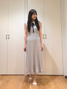 「NATURAL BEAUTY BASIC（ナチュラルビューティーベーシック）のシャツカラーナローリボンニットワンピース（One piece dress、グレー系）」を使った、mo-riさん（レディース・161cm）の夏コーディネート