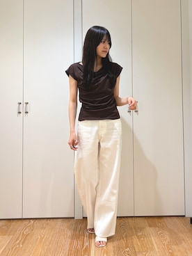 「NATURAL BEAUTY BASIC（ナチュラルビューティーベーシック）のドレープカットソー（T Shirts、ブラウン系）」を使った、mo-riさん（レディース・161cm）の夏コーディネート