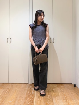 「N.（N. Natural Beauty Basic）（エヌエヌナチュラルビューティーベーシック）のフリンジニット（Knitwear、ブラウン系）」を使った、mo-riさん（レディース・161cm）の夏コーディネート