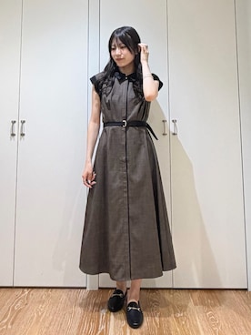 「NATURAL BEAUTY BASIC（ナチュラルビューティーベーシック）のリネンライクバイカラーワンピース（One piece dress、ブラウン系）」を使った、mo-riさん（レディース・161cm）の夏コーディネート