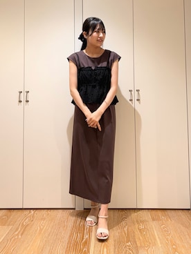 「NATURAL BEAUTY BASIC（ナチュラルビューティーベーシック）のビスチェセットカットソーワンピース（One piece dress、ブラウン系）」を使った、mo-riさん（レディース・161cm）の夏コーディネート