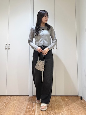 「NATURAL BEAUTY BASIC（ナチュラルビューティーベーシック）のシアーリブカーディガン（Cardigans、グレー系）」を使った、mo-riさん（レディース・161cm）の夏コーディネート