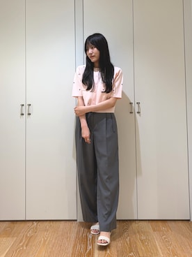 「NATURAL BEAUTY BASIC（ナチュラルビューティーベーシック）の【追加生産予約】ハート刺繍ニットジャケット（Cardigans、ピンク系）」を使った、mo-riさん（レディース・161cm）の夏コーディネート