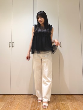 「NATURAL BEAUTY BASIC（ナチュラルビューティーベーシック）のチュールキャミドッキングカットソー（T Shirts、グレー系）」を使った、mo-riさん（レディース・161cm）の夏コーディネート